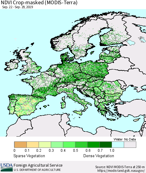 Europe Cropland NDVI (Terra-MODIS) Thematic Map For 9/21/2019 - 9/30/2019