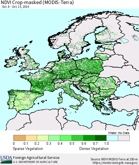 Europe Cropland NDVI (Terra-MODIS) Thematic Map For 10/11/2019 - 10/20/2019