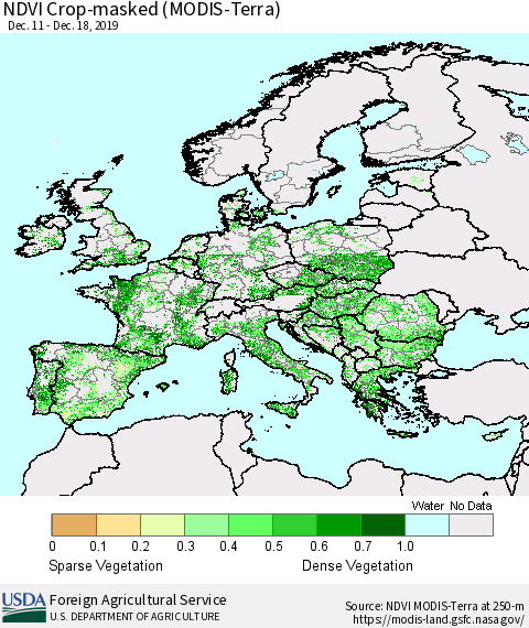 Europe Cropland NDVI (Terra-MODIS) Thematic Map For 12/11/2019 - 12/20/2019