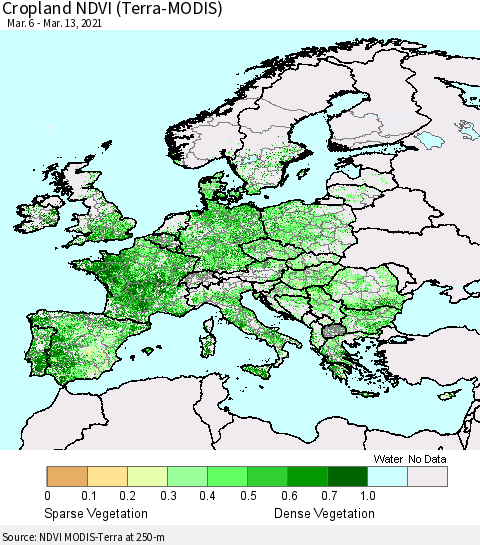 Europe Cropland NDVI (Terra-MODIS) Thematic Map For 3/6/2021 - 3/13/2021