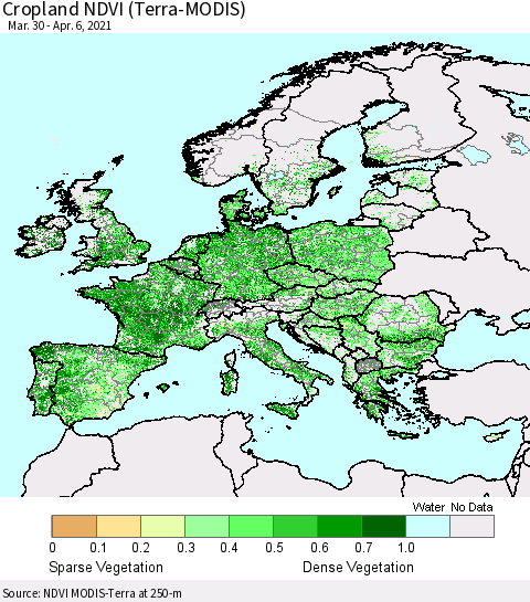 Europe Cropland NDVI (Terra-MODIS) Thematic Map For 3/30/2021 - 4/6/2021