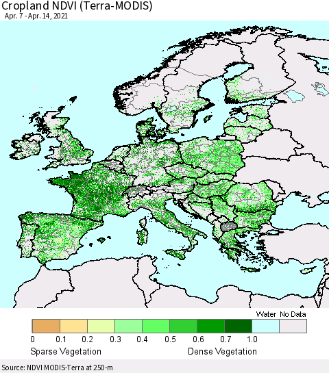 Europe Cropland NDVI (Terra-MODIS) Thematic Map For 4/7/2021 - 4/14/2021