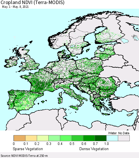 Europe Cropland NDVI (Terra-MODIS) Thematic Map For 5/1/2021 - 5/8/2021