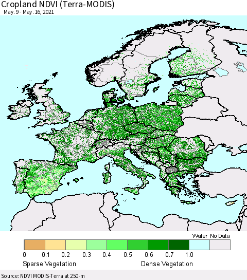 Europe Cropland NDVI (Terra-MODIS) Thematic Map For 5/9/2021 - 5/16/2021