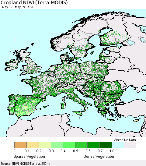 Europe Cropland NDVI (Terra-MODIS) Thematic Map For 5/17/2021 - 5/24/2021