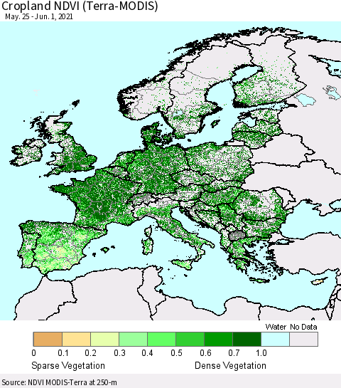 Europe Cropland NDVI (Terra-MODIS) Thematic Map For 5/25/2021 - 6/1/2021