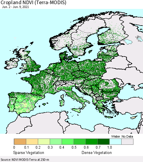 Europe Cropland NDVI (Terra-MODIS) Thematic Map For 6/2/2021 - 6/9/2021