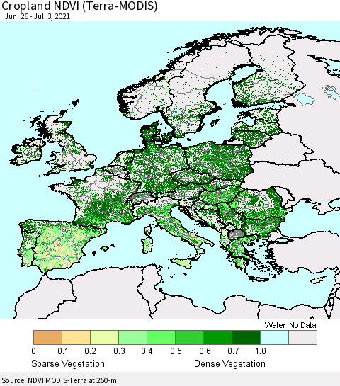 Europe Cropland NDVI (Terra-MODIS) Thematic Map For 6/26/2021 - 7/3/2021
