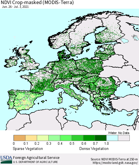 Europe Cropland NDVI (Terra-MODIS) Thematic Map For 7/1/2021 - 7/10/2021