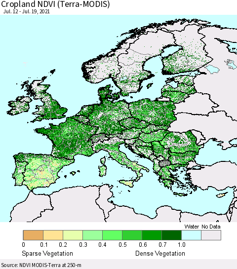 Europe Cropland NDVI (Terra-MODIS) Thematic Map For 7/12/2021 - 7/19/2021
