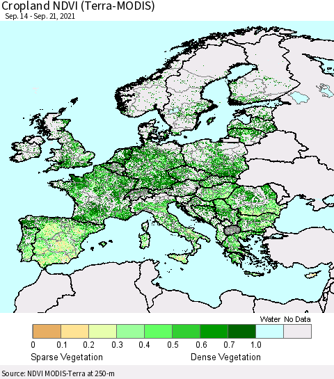 Europe Cropland NDVI (Terra-MODIS) Thematic Map For 9/14/2021 - 9/21/2021