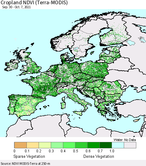Europe Cropland NDVI (Terra-MODIS) Thematic Map For 9/30/2021 - 10/7/2021