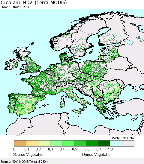 Europe Cropland NDVI (Terra-MODIS) Thematic Map For 11/1/2021 - 11/8/2021