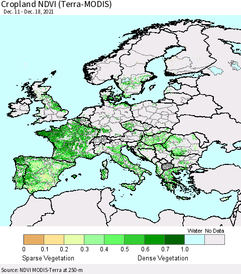 Europe Cropland NDVI (Terra-MODIS) Thematic Map For 12/11/2021 - 12/18/2021