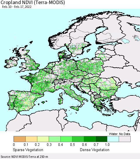 Europe Cropland NDVI (Terra-MODIS) Thematic Map For 2/10/2022 - 2/17/2022
