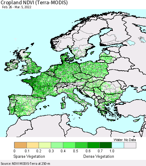 Europe Cropland NDVI (Terra-MODIS) Thematic Map For 2/26/2022 - 3/5/2022