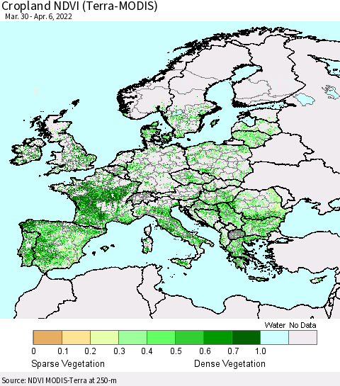 Europe Cropland NDVI (Terra-MODIS) Thematic Map For 3/30/2022 - 4/6/2022