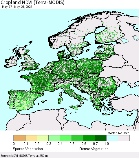 Europe Cropland NDVI (Terra-MODIS) Thematic Map For 5/17/2022 - 5/24/2022