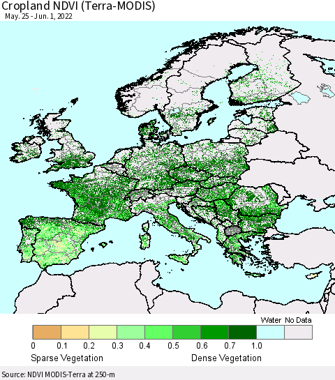 Europe Cropland NDVI (Terra-MODIS) Thematic Map For 5/25/2022 - 6/1/2022