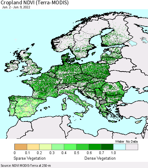 Europe Cropland NDVI (Terra-MODIS) Thematic Map For 6/2/2022 - 6/9/2022
