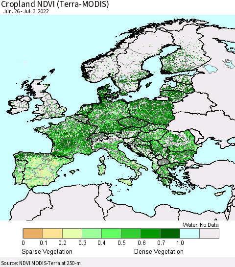 Europe Cropland NDVI (Terra-MODIS) Thematic Map For 6/26/2022 - 7/3/2022