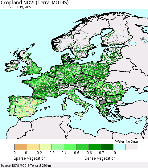 Europe Cropland NDVI (Terra-MODIS) Thematic Map For 7/12/2022 - 7/19/2022