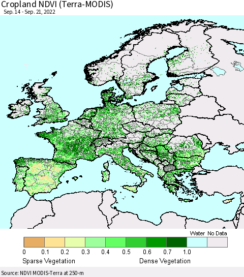 Europe Cropland NDVI (Terra-MODIS) Thematic Map For 9/14/2022 - 9/21/2022