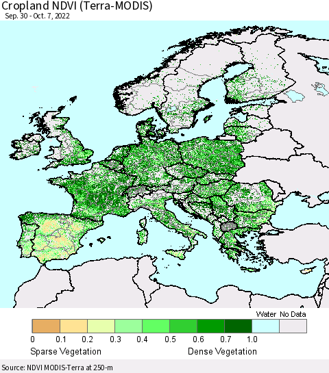 Europe Cropland NDVI (Terra-MODIS) Thematic Map For 9/30/2022 - 10/7/2022