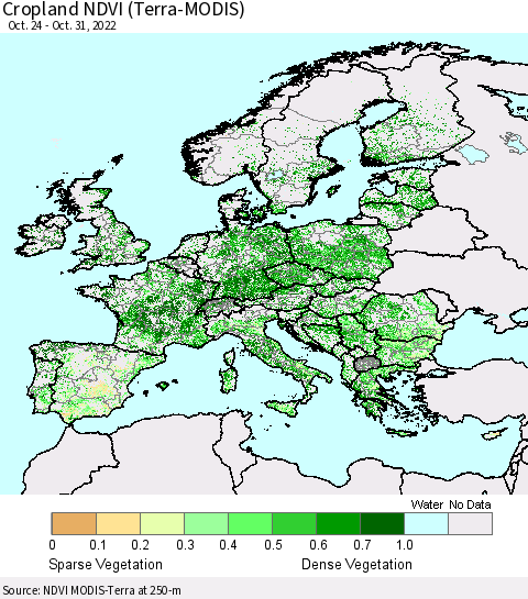 Europe Cropland NDVI (Terra-MODIS) Thematic Map For 10/24/2022 - 10/31/2022