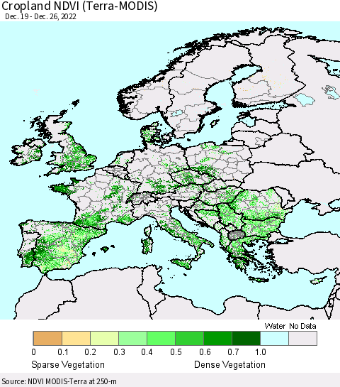 Europe Cropland NDVI (Terra-MODIS) Thematic Map For 12/19/2022 - 12/26/2022
