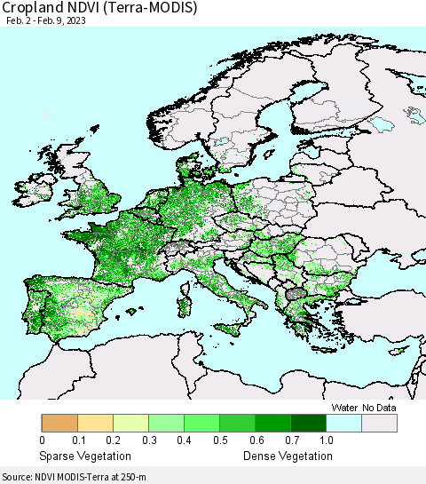 Europe Cropland NDVI (Terra-MODIS) Thematic Map For 2/2/2023 - 2/9/2023