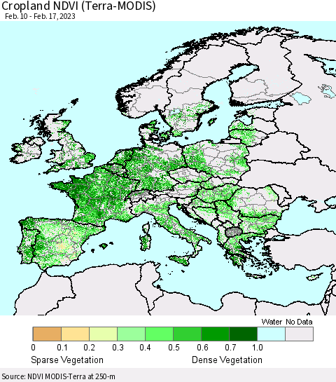 Europe Cropland NDVI (Terra-MODIS) Thematic Map For 2/10/2023 - 2/17/2023
