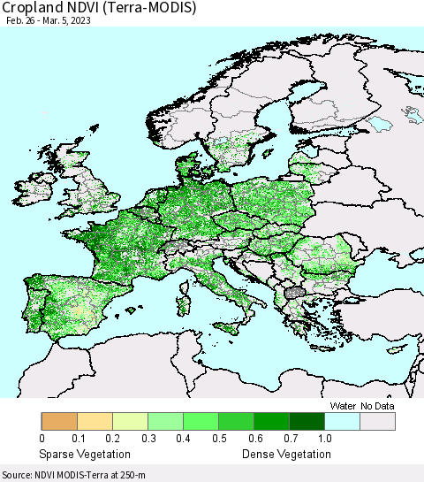 Europe Cropland NDVI (Terra-MODIS) Thematic Map For 2/26/2023 - 3/5/2023