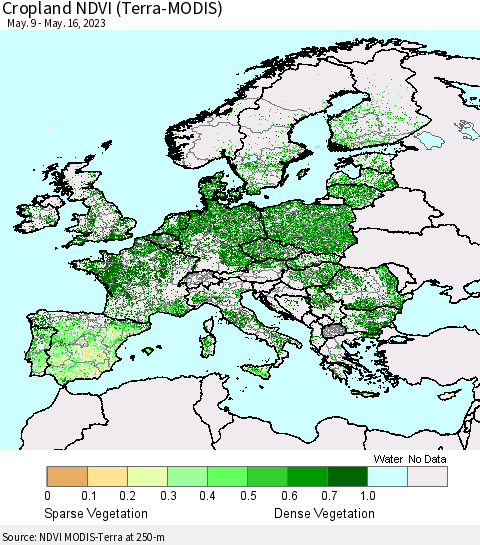 Europe Cropland NDVI (Terra-MODIS) Thematic Map For 5/9/2023 - 5/16/2023