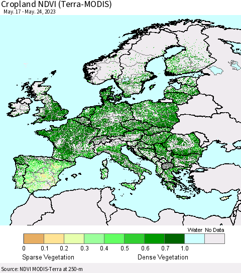 Europe Cropland NDVI (Terra-MODIS) Thematic Map For 5/17/2023 - 5/24/2023