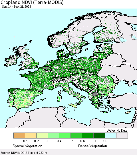 Europe Cropland NDVI (Terra-MODIS) Thematic Map For 9/14/2023 - 9/21/2023