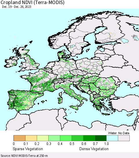 Europe Cropland NDVI (Terra-MODIS) Thematic Map For 12/19/2023 - 12/26/2023