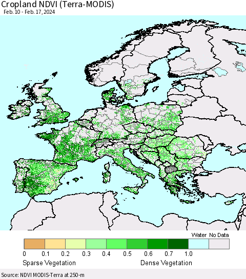 Europe Cropland NDVI (Terra-MODIS) Thematic Map For 2/10/2024 - 2/17/2024