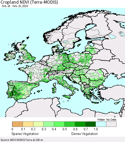 Europe Cropland NDVI (Terra-MODIS) Thematic Map For 2/18/2024 - 2/25/2024