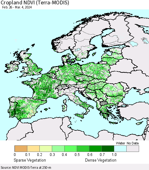 Europe Cropland NDVI (Terra-MODIS) Thematic Map For 2/26/2024 - 3/4/2024
