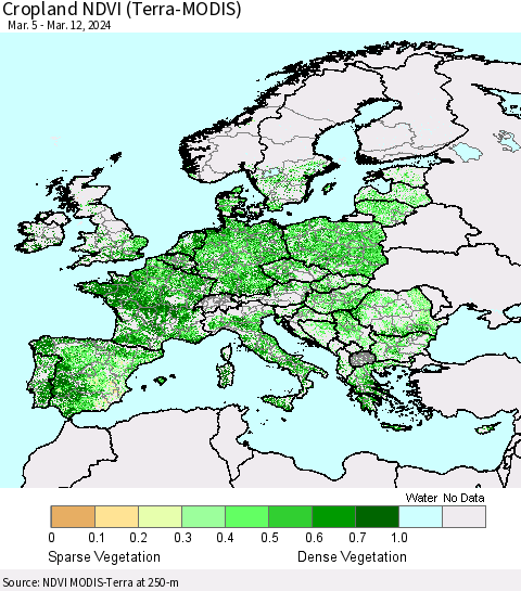 Europe Cropland NDVI (Terra-MODIS) Thematic Map For 3/5/2024 - 3/12/2024