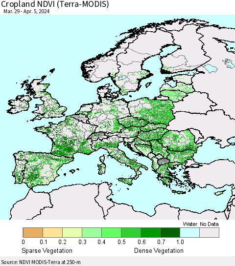 Europe Cropland NDVI (Terra-MODIS) Thematic Map For 3/29/2024 - 4/5/2024