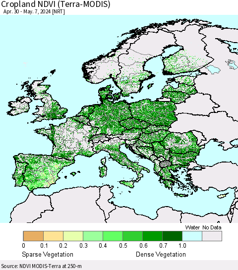 Europe Cropland NDVI (Terra-MODIS) Thematic Map For 4/30/2024 - 5/7/2024