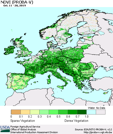 Europe NDVI (PROBA-V) Thematic Map For 10/11/2019 - 10/20/2019