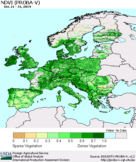 Europe NDVI (PROBA-V) Thematic Map For 10/21/2019 - 10/31/2019