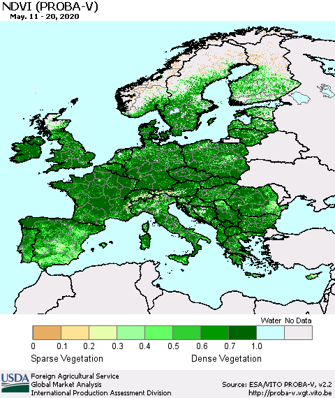 Europe NDVI (PROBA-V) Thematic Map For 5/11/2020 - 5/20/2020