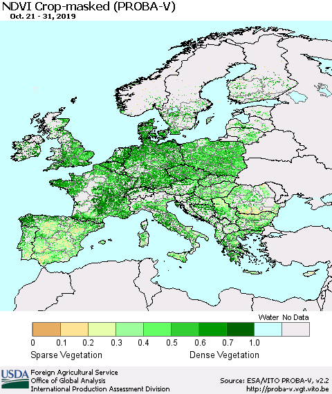 Europe NDVI Crop-masked (PROBA-V) Thematic Map For 10/21/2019 - 10/31/2019