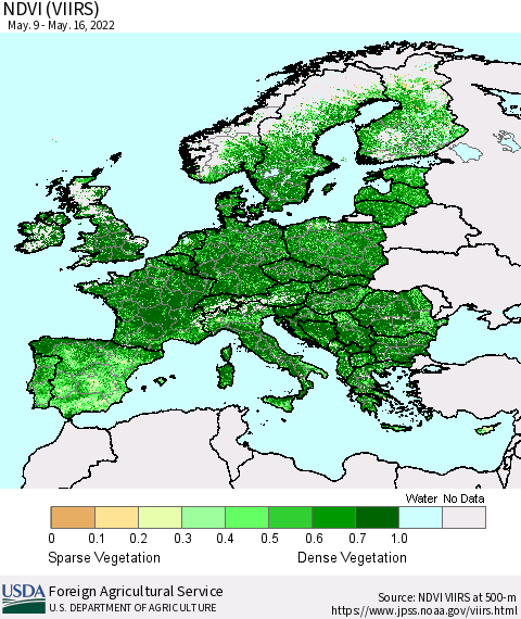 Europe NDVI (VIIRS) Thematic Map For 5/11/2022 - 5/20/2022