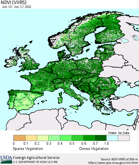 Europe NDVI (VIIRS) Thematic Map For 6/11/2022 - 6/20/2022