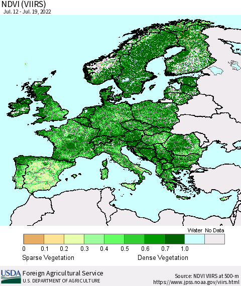Europe NDVI (VIIRS) Thematic Map For 7/11/2022 - 7/20/2022